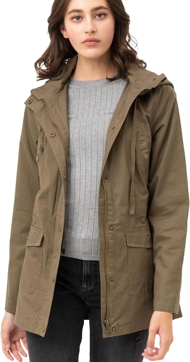 Lock and Love Women's Casual Military Anorak Jacket - Lightweight Detachable Hooded Safari Utility