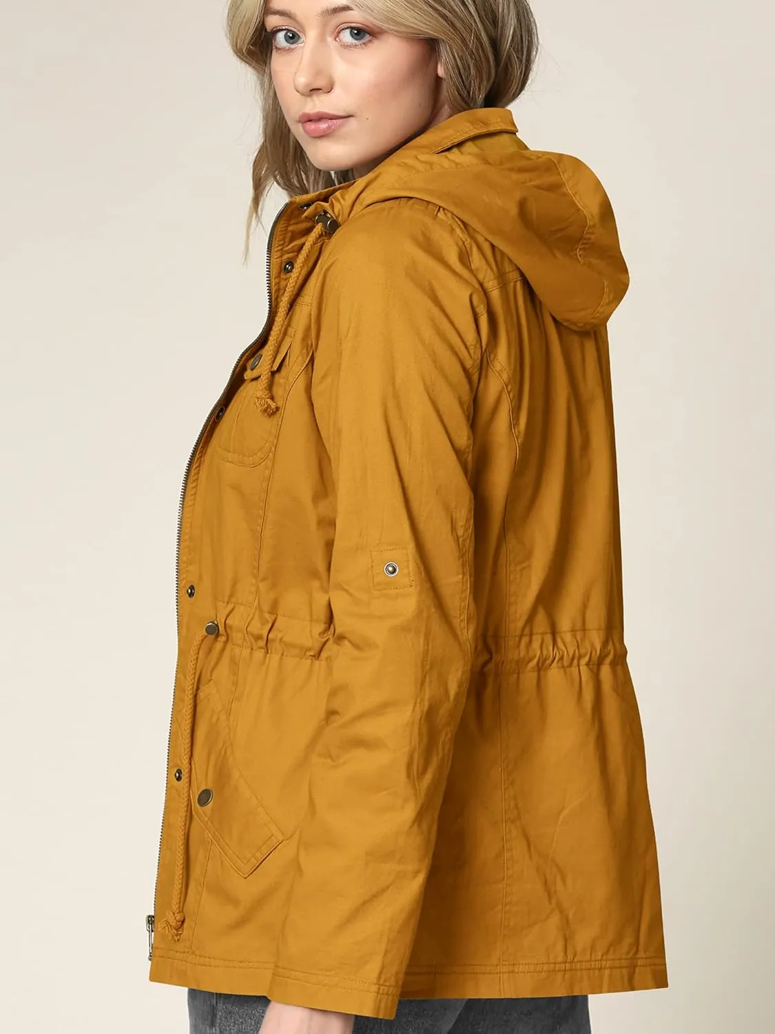 Lock and Love Women's Casual Military Anorak Jacket - Lightweight Detachable Hooded Safari Utility