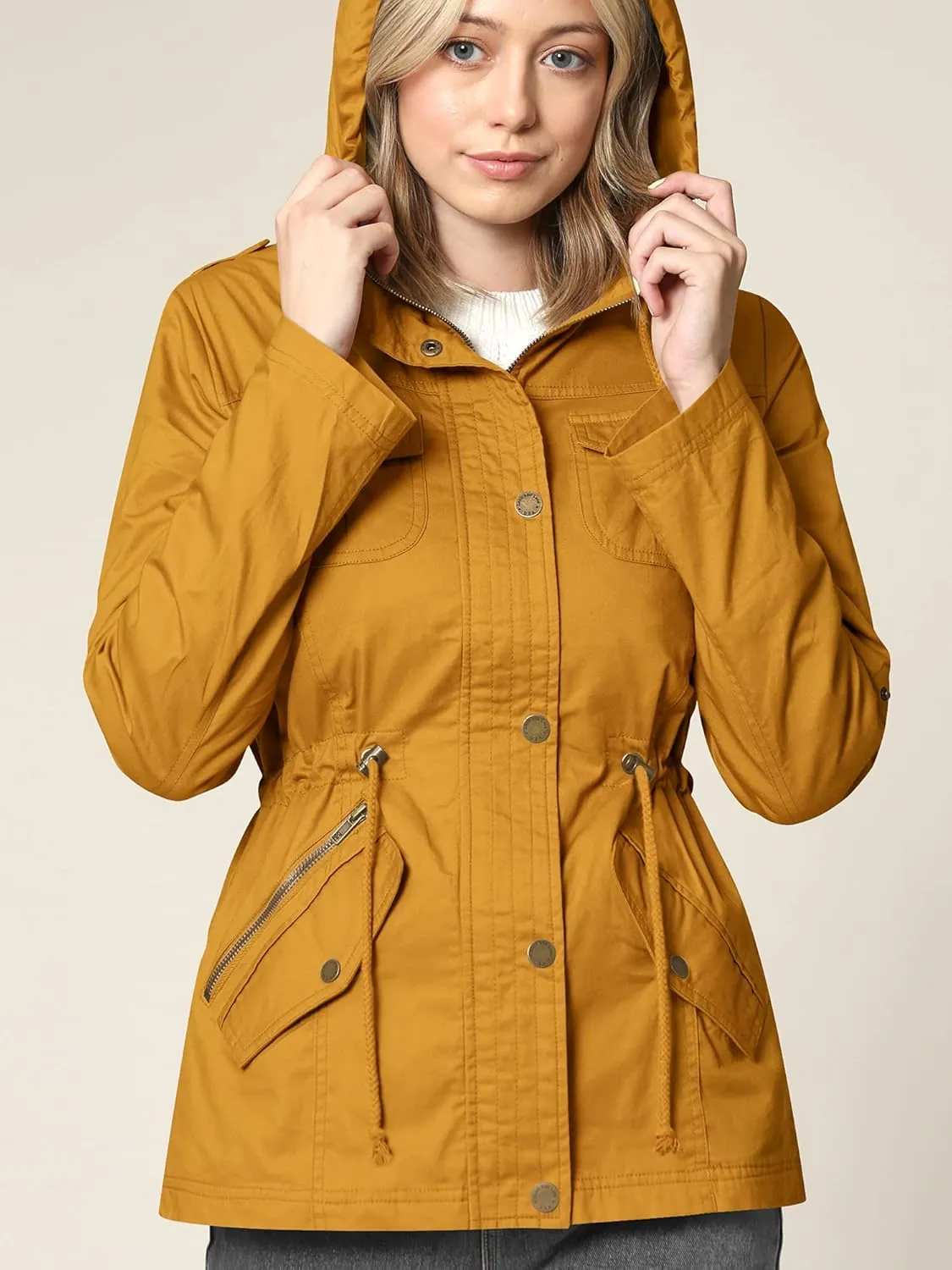 Lock and Love Women's Casual Military Anorak Jacket - Lightweight Detachable Hooded Safari Utility