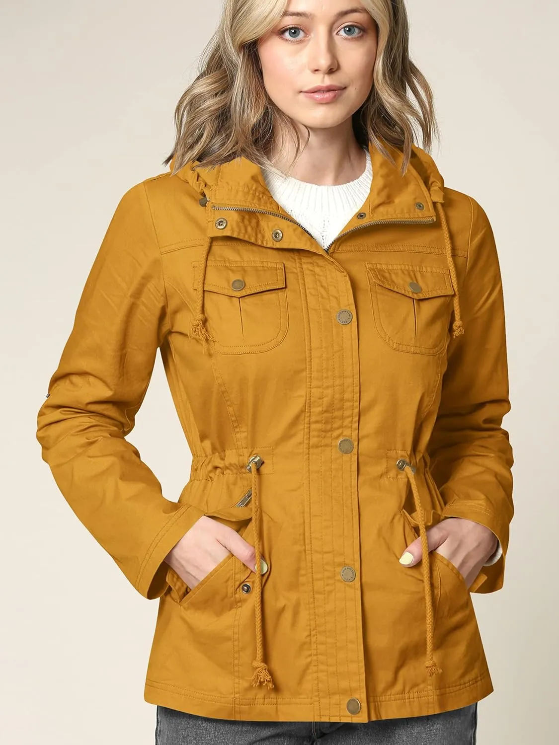 Lock and Love Women's Casual Military Anorak Jacket - Lightweight Detachable Hooded Safari Utility