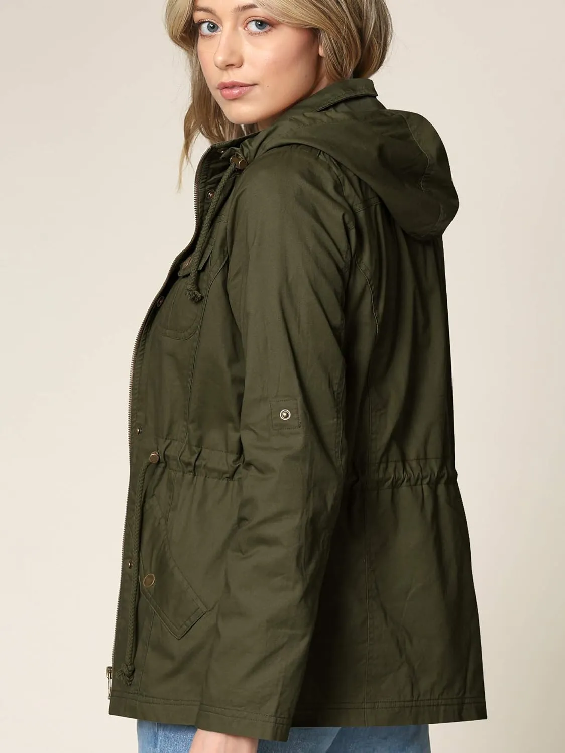 Lock and Love Women's Casual Military Anorak Jacket - Lightweight Detachable Hooded Safari Utility