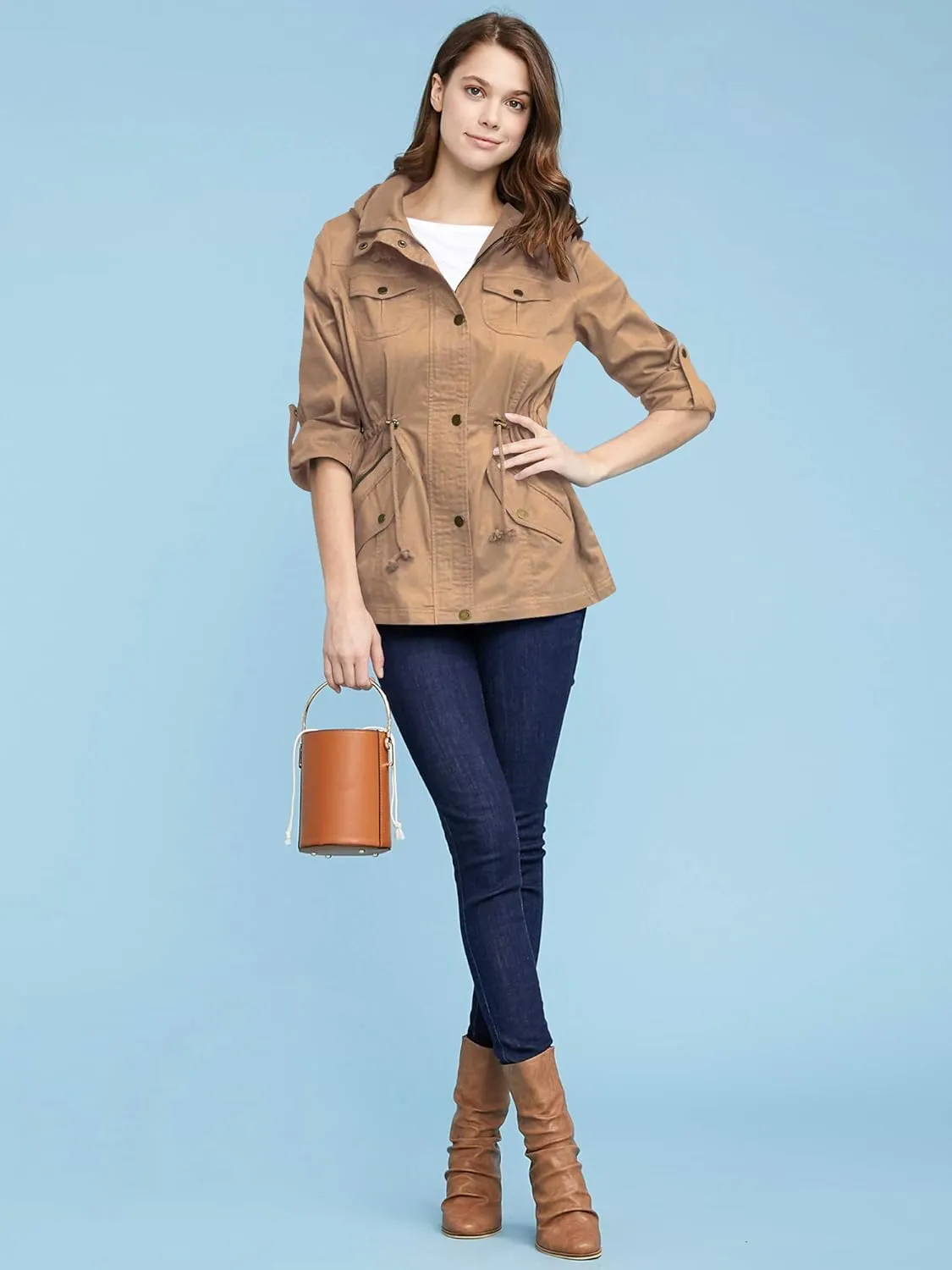 Lock and Love Women's Casual Military Anorak Jacket - Lightweight Detachable Hooded Safari Utility