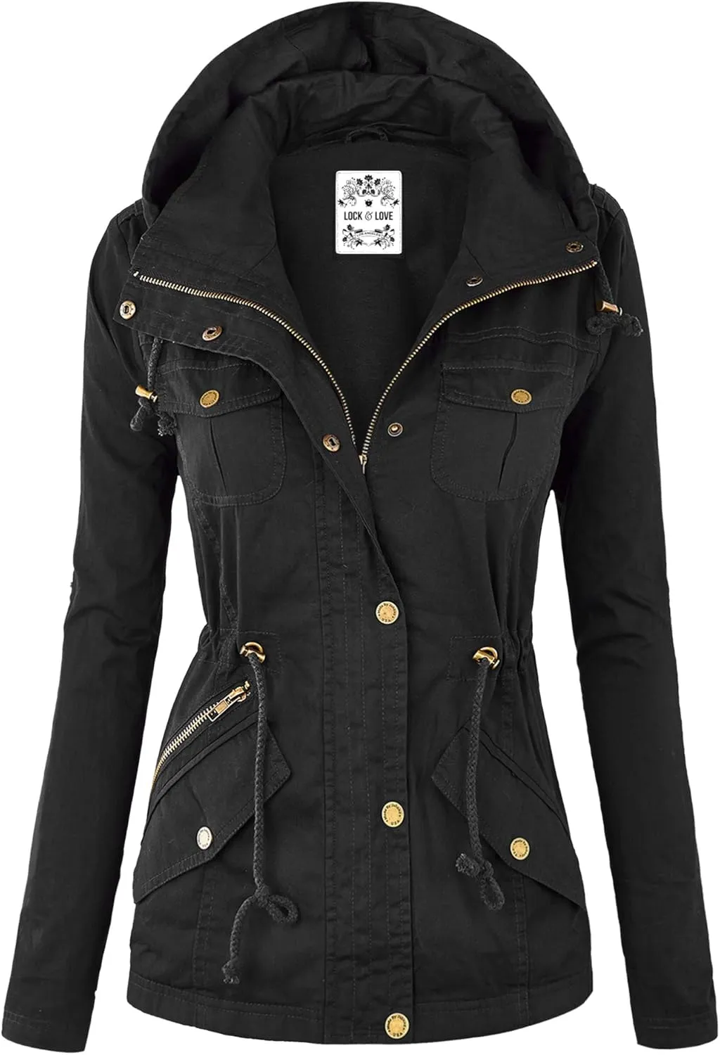 Lock and Love Women's Casual Military Anorak Jacket - Lightweight Detachable Hooded Safari Utility
