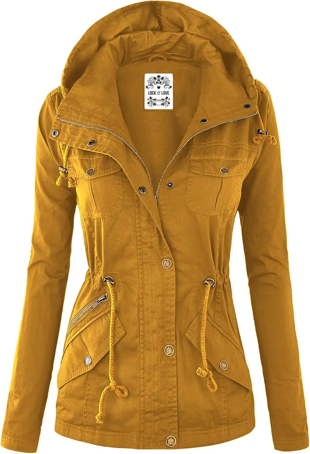Lock and Love Women's Casual Military Anorak Jacket - Lightweight Detachable Hooded Safari Utility