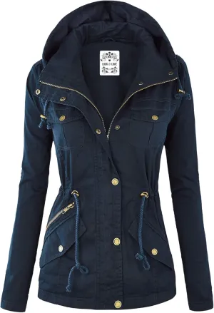 Lock and Love Women's Casual Military Anorak Jacket - Lightweight Detachable Hooded Safari Utility