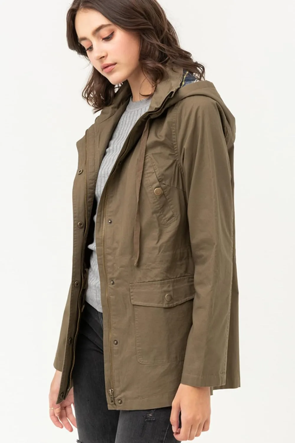 Lock and Love Women's Casual Military Anorak Jacket - Lightweight Detachable Hooded Safari Utility