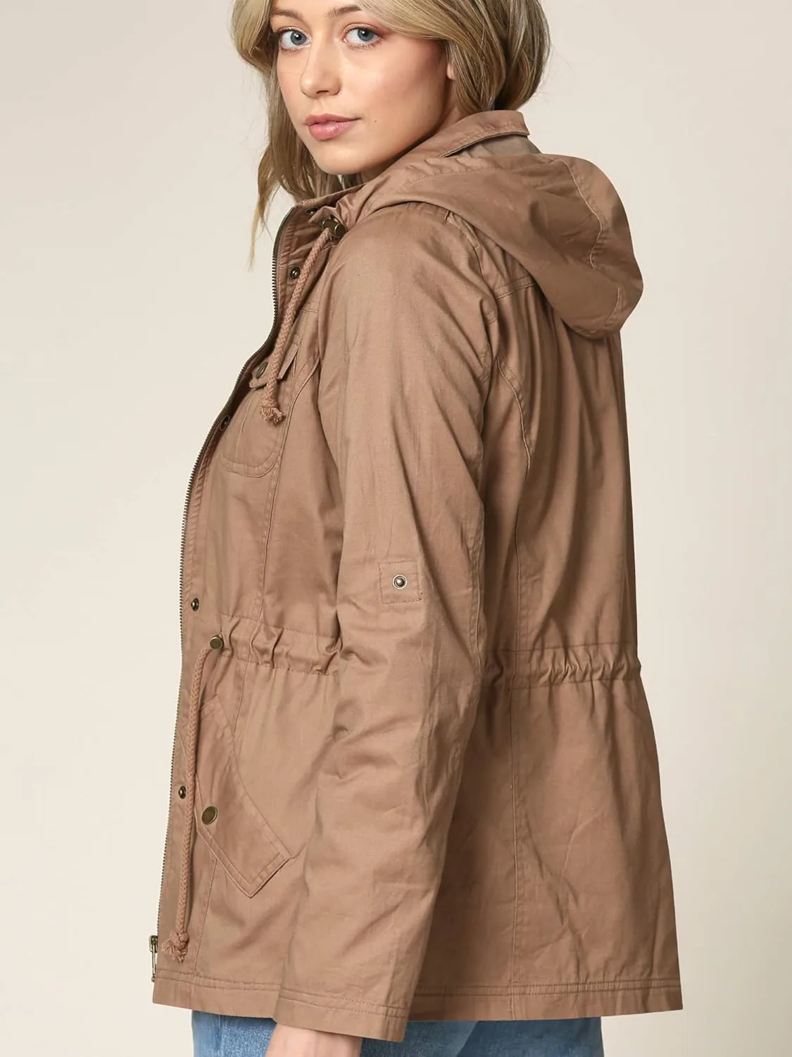 Lock and Love Women's Casual Military Anorak Jacket - Lightweight Detachable Hooded Safari Utility