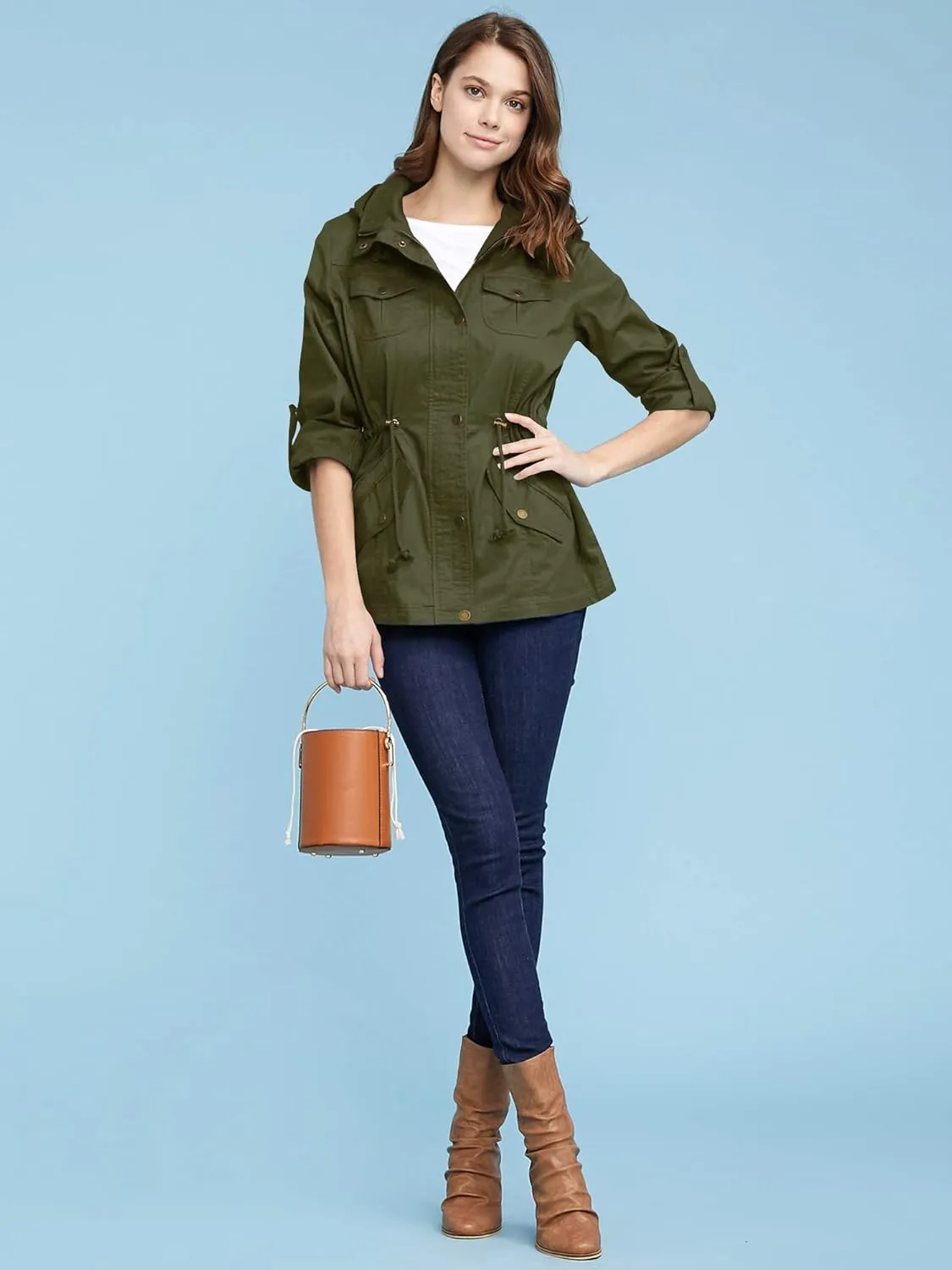 Lock and Love Women's Casual Military Anorak Jacket - Lightweight Detachable Hooded Safari Utility