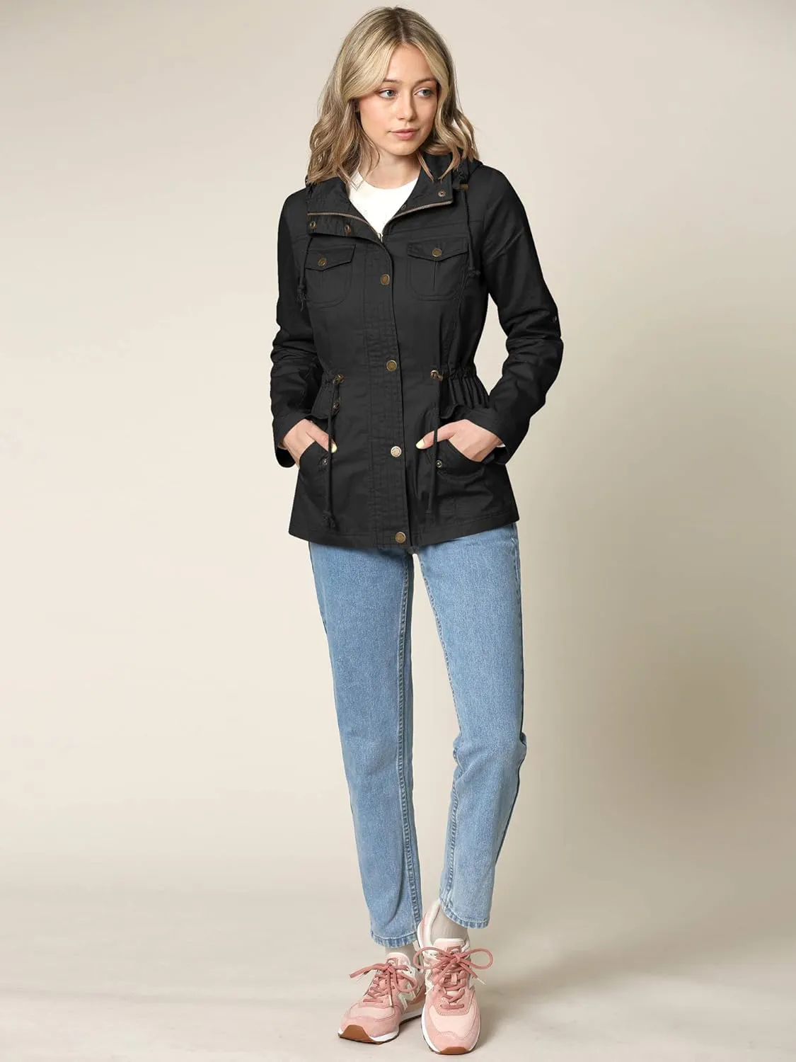 Lock and Love Women's Casual Military Anorak Jacket - Lightweight Detachable Hooded Safari Utility