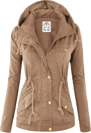 Lock and Love Women's Casual Military Anorak Jacket - Lightweight Detachable Hooded Safari Utility