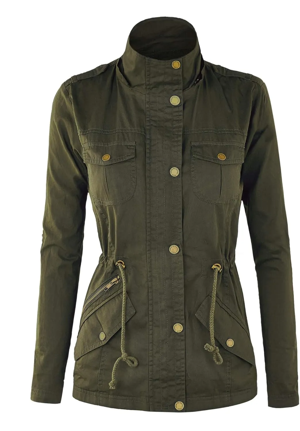 Lock and Love Women's Casual Military Anorak Jacket - Lightweight Detachable Hooded Safari Utility