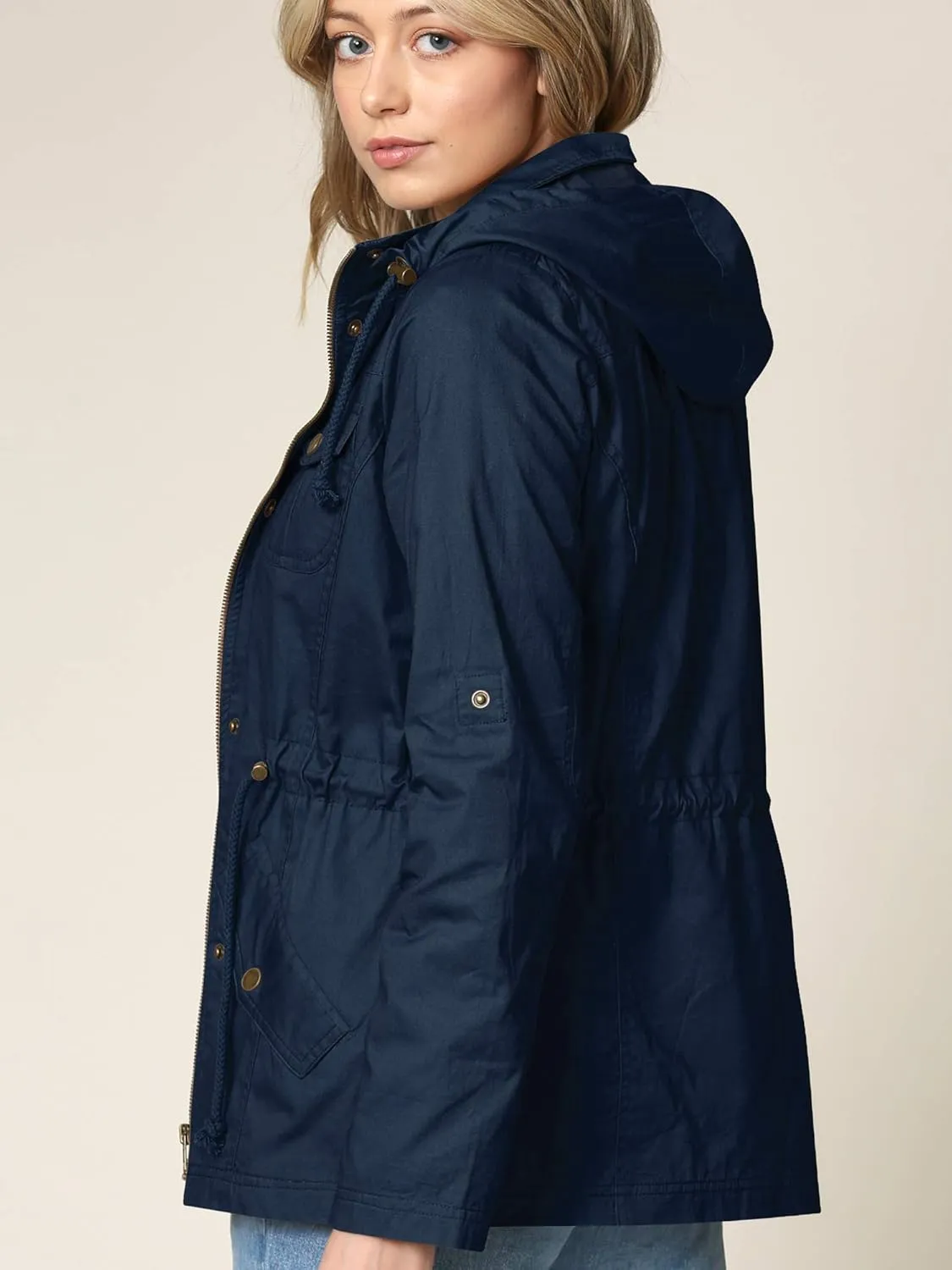 Lock and Love Women's Casual Military Anorak Jacket - Lightweight Detachable Hooded Safari Utility