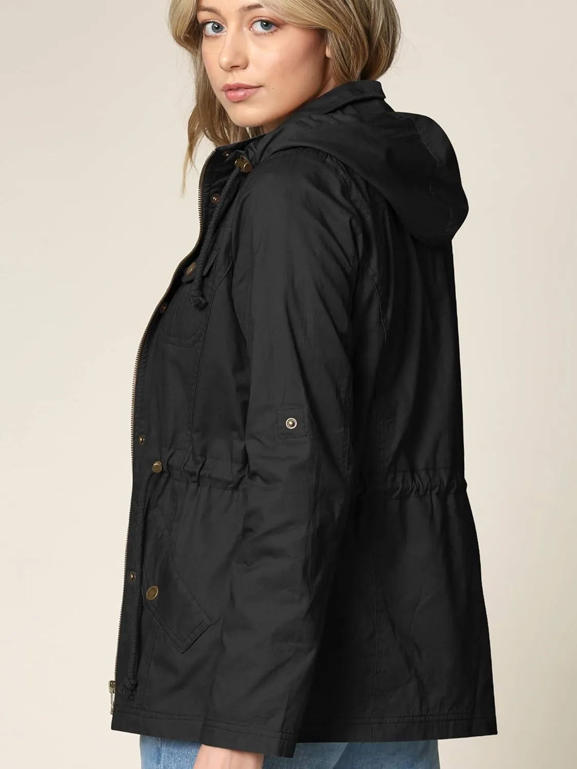 Lock and Love Women's Casual Military Anorak Jacket - Lightweight Detachable Hooded Safari Utility