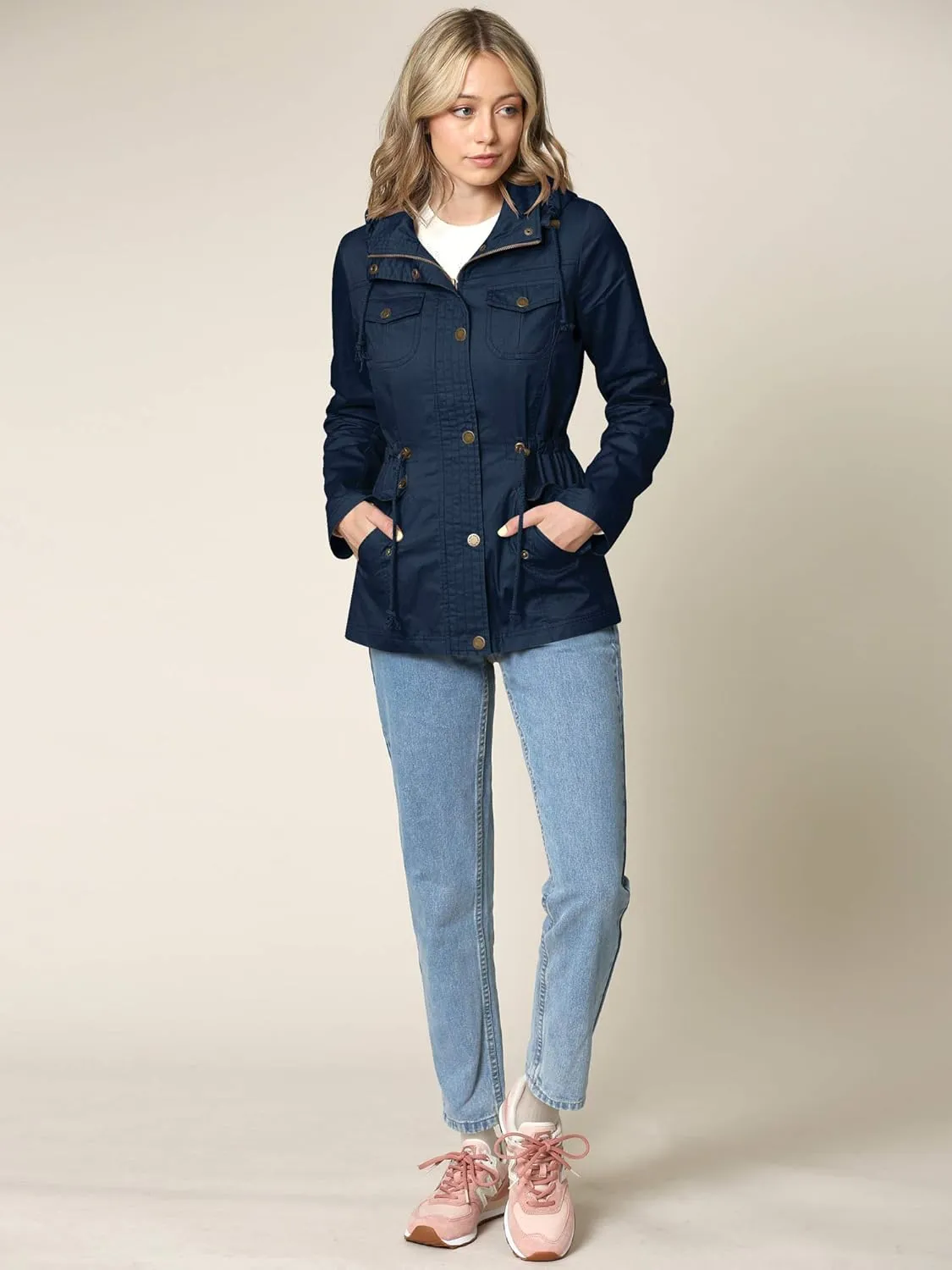 Lock and Love Women's Casual Military Anorak Jacket - Lightweight Detachable Hooded Safari Utility