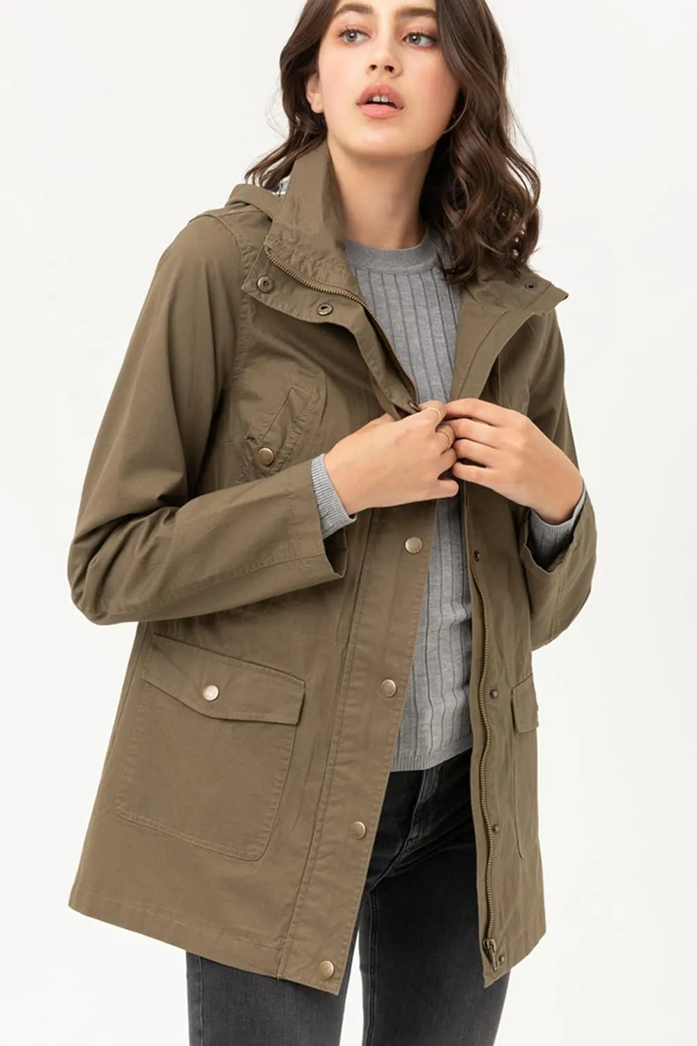 Lock and Love Women's Casual Military Anorak Jacket - Lightweight Detachable Hooded Safari Utility