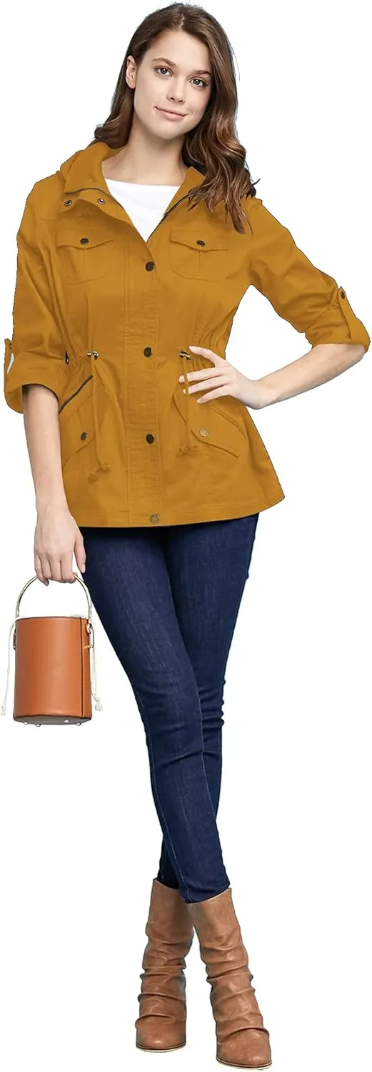 Lock and Love Women's Casual Military Anorak Jacket - Lightweight Detachable Hooded Safari Utility