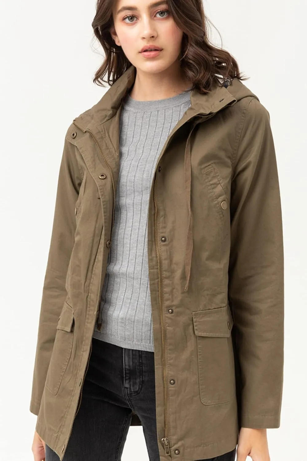 Lock and Love Women's Casual Military Anorak Jacket - Lightweight Detachable Hooded Safari Utility