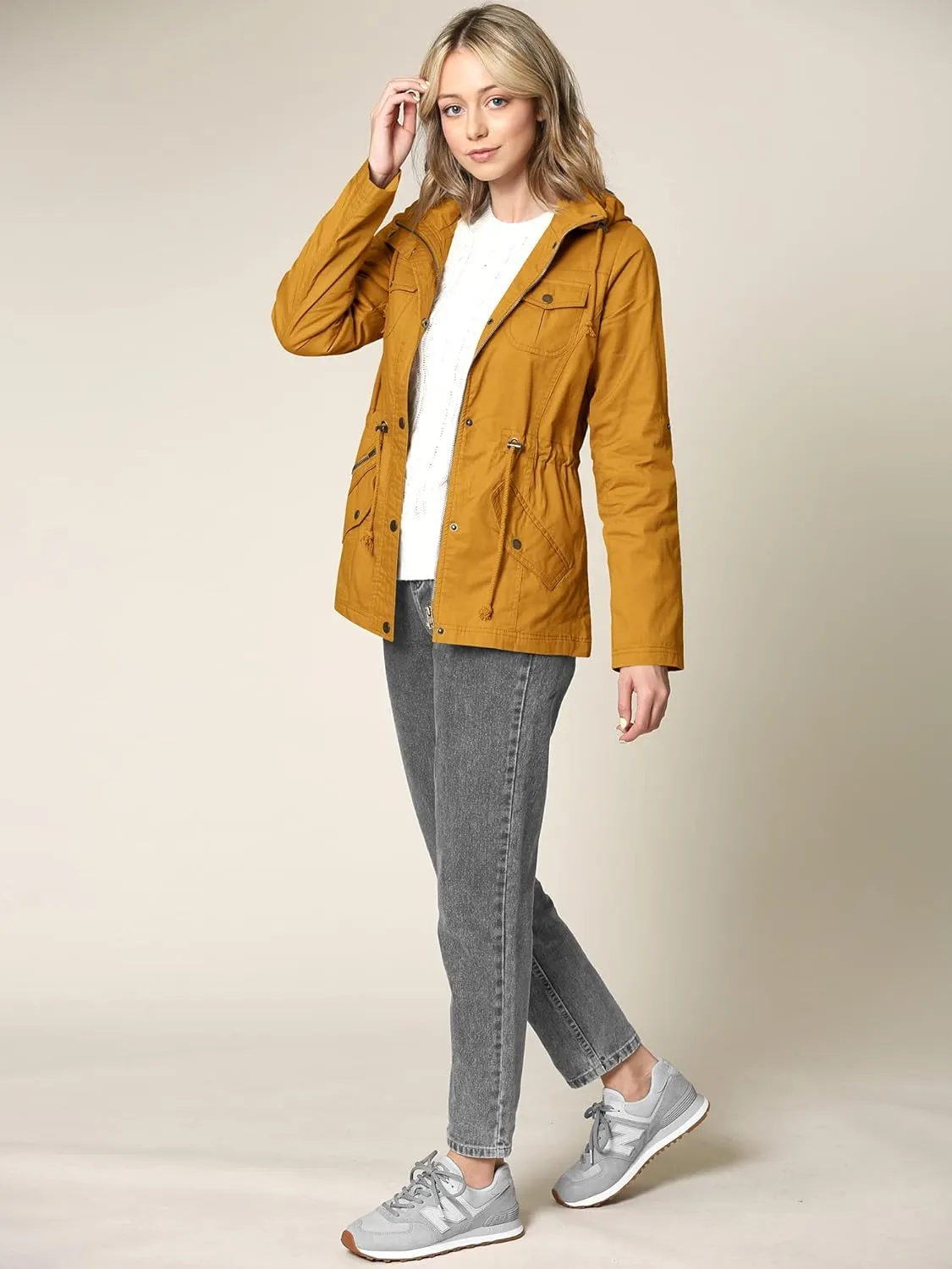 Lock and Love Women's Casual Military Anorak Jacket - Lightweight Detachable Hooded Safari Utility