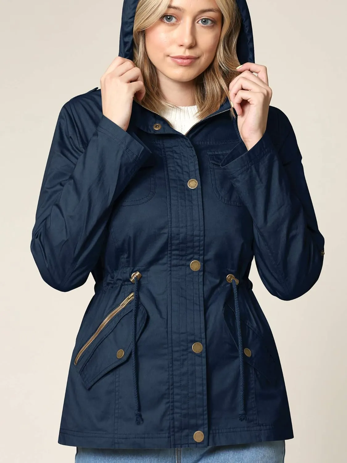 Lock and Love Women's Casual Military Anorak Jacket - Lightweight Detachable Hooded Safari Utility