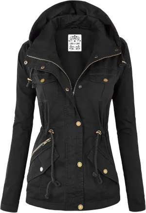 Lock and Love Women's Casual Military Anorak Jacket - Lightweight Detachable Hooded Safari Utility