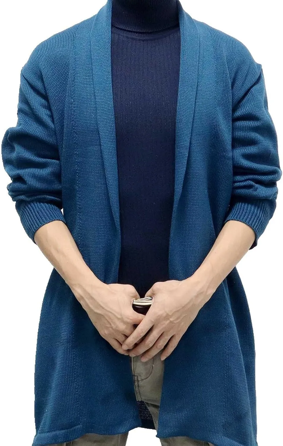 Long Cardigan Sweaters for Men Shawl Collar Sweater Open Front Cardigan Long Sleeve Knit Cardigan Fashion Oufits