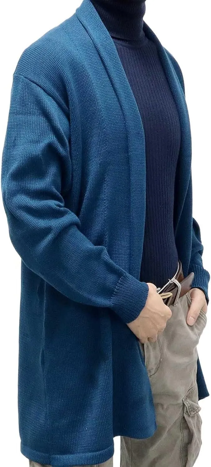 Long Cardigan Sweaters for Men Shawl Collar Sweater Open Front Cardigan Long Sleeve Knit Cardigan Fashion Oufits
