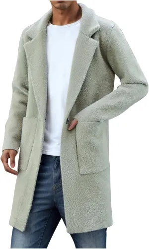 Long Cardigans for Men Fuzzy Cardigan Jacket Lapel Long Sleeve Cardigan Casual Trench Coat with Pockets