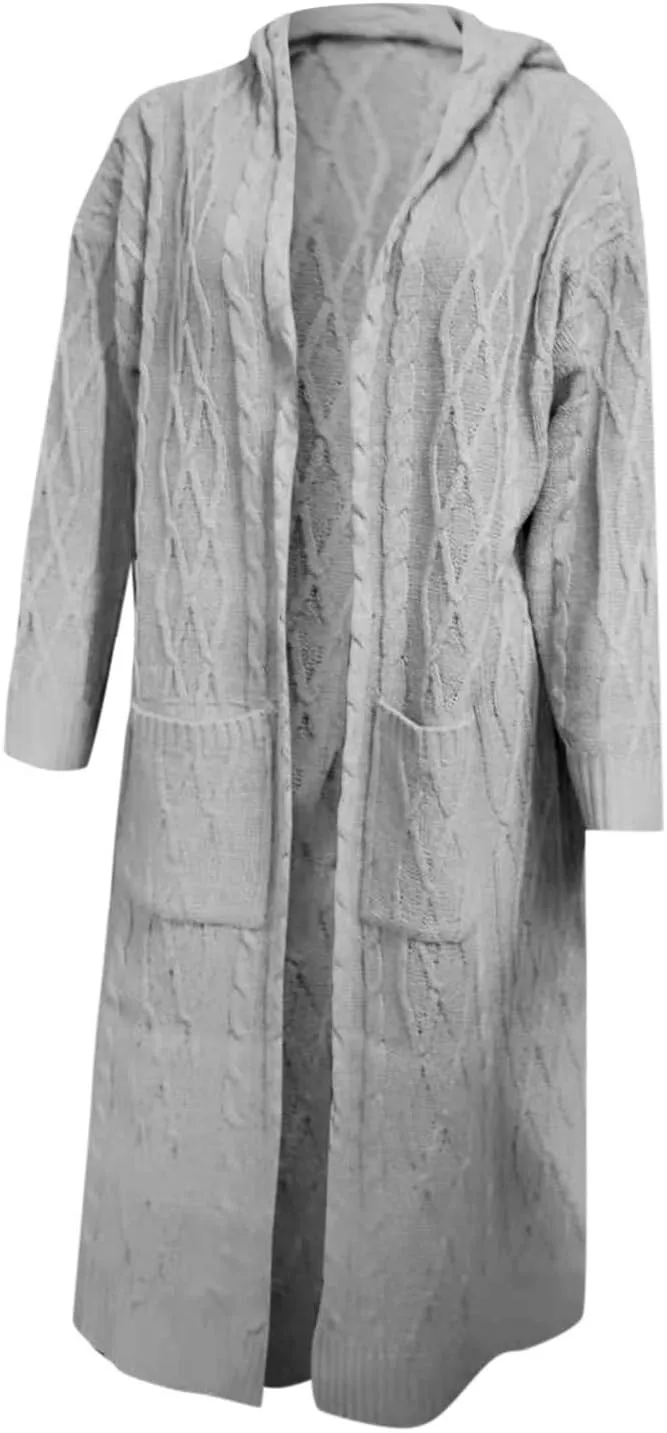 Long Cardigans for Women Hooded Chunky Oversized Sweater Robe Winter Warm Trendy Cable Knit Duster Cardigans Coat