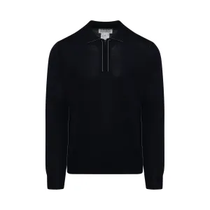 Long Sleeve Knitted Polo Sweater in Navy