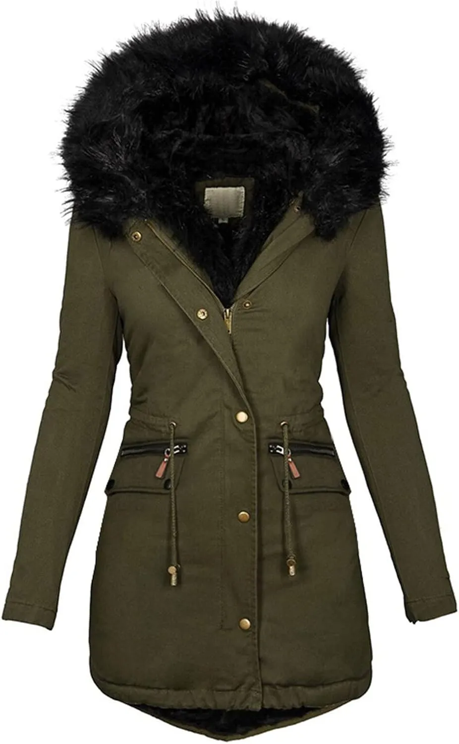 Long Winter Coat with Hood Slim Casual Thicker Fashion Women'S Coat Long Sleeve Full Zip Womens Clothing Black