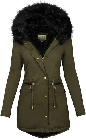 Long Winter Coat with Hood Slim Casual Thicker Fashion Women'S Coat Long Sleeve Full Zip Womens Clothing Black