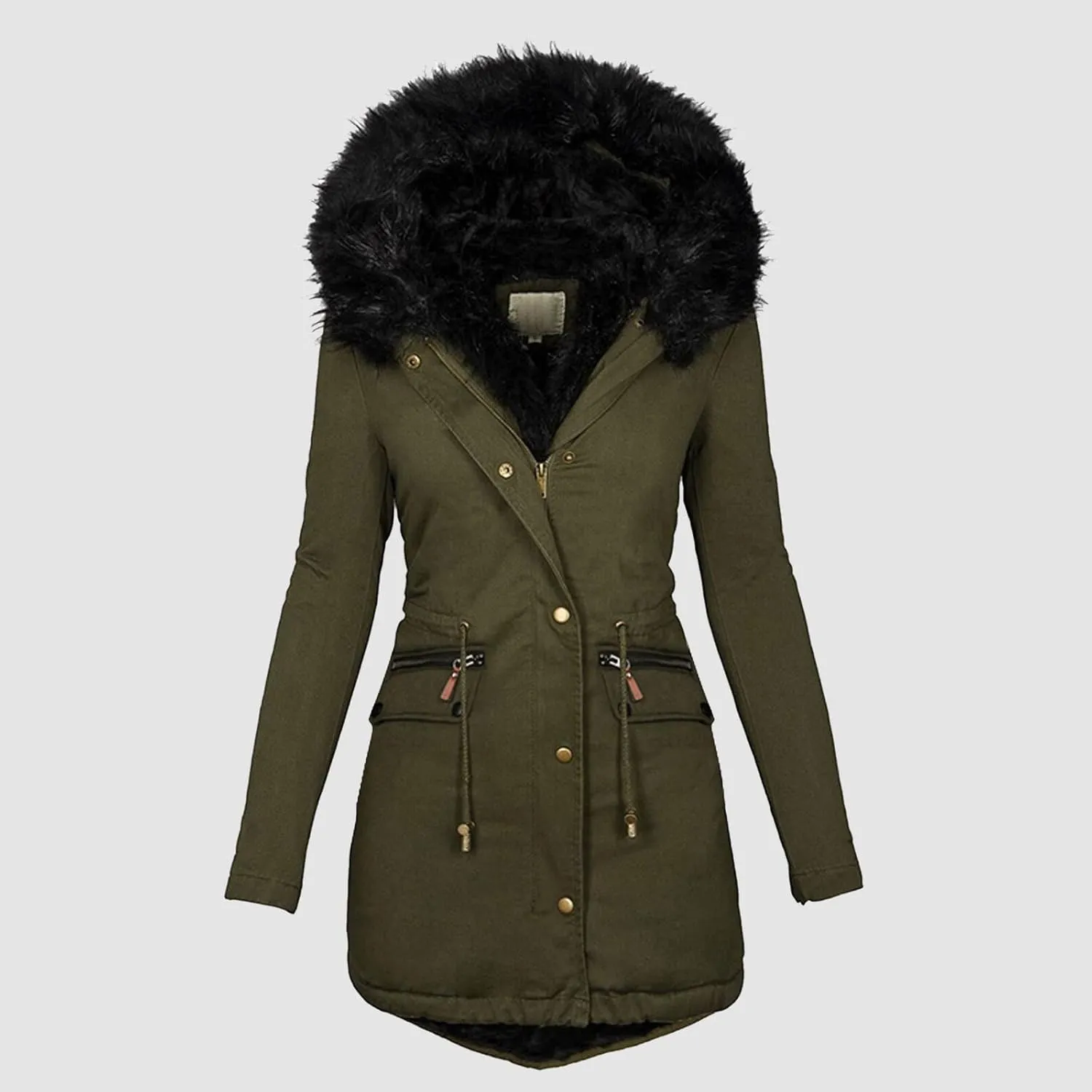 Long Winter Coat with Hood Slim Casual Thicker Fashion Women'S Coat Long Sleeve Full Zip Womens Clothing Black