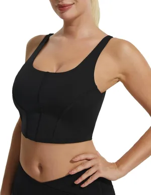 Longline Workout Tank Top with Built in Bra Adjustable Stretchy Yoga Top Light Impact