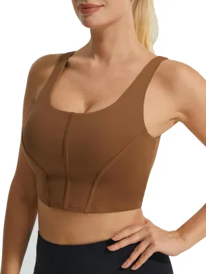 Longline Workout Tank Top with Built in Bra Adjustable Stretchy Yoga Top Light Impact