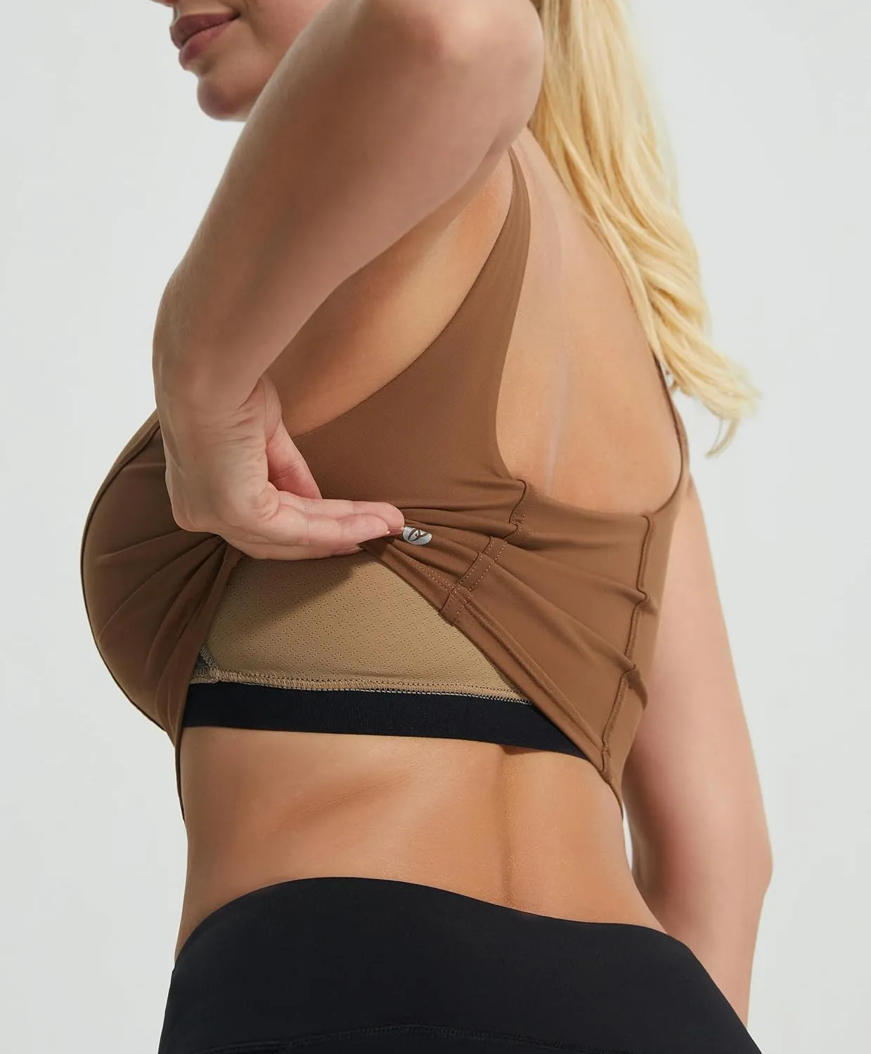 Longline Workout Tank Top with Built in Bra Adjustable Stretchy Yoga Top Light Impact