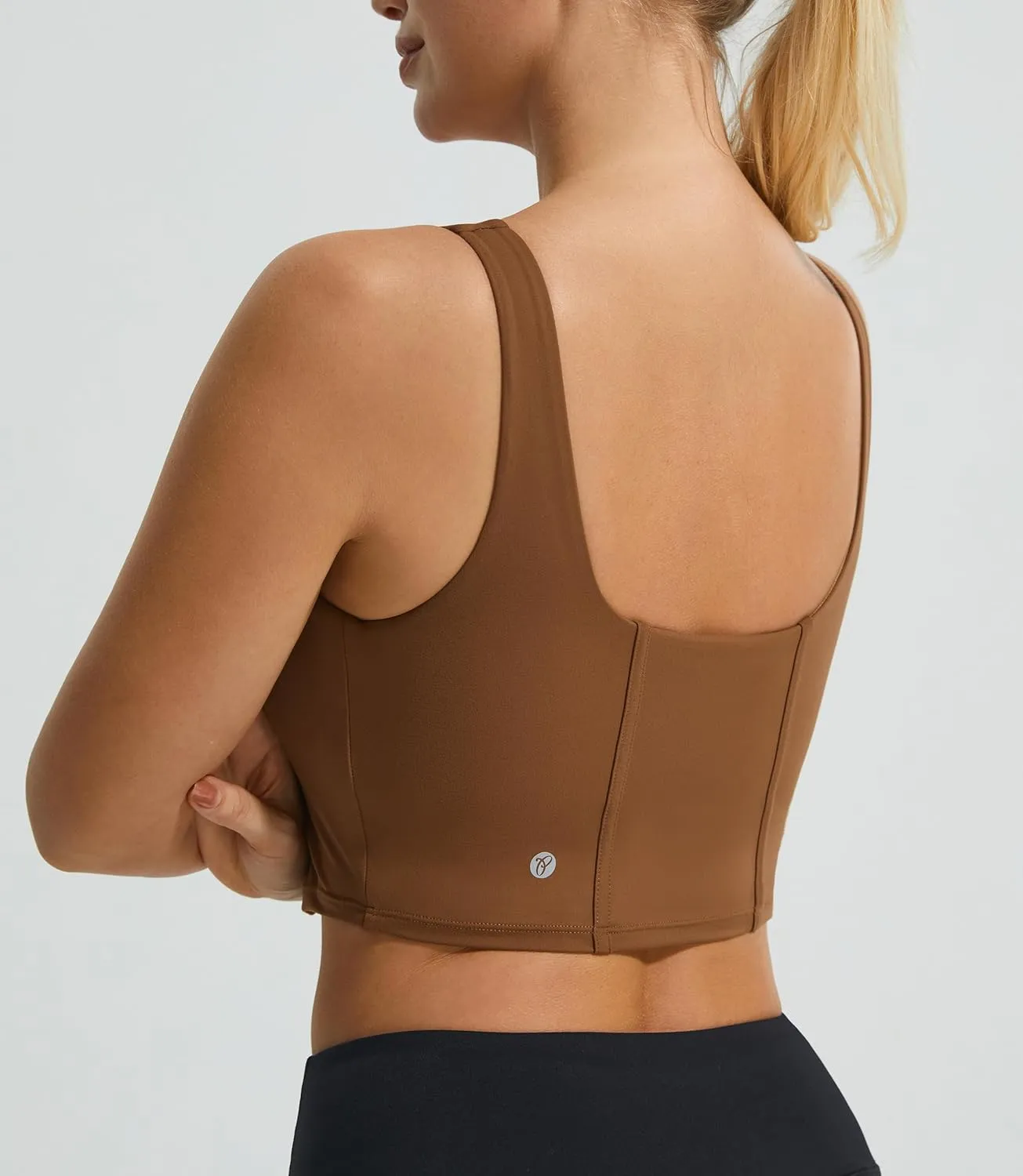 Longline Workout Tank Top with Built in Bra Adjustable Stretchy Yoga Top Light Impact