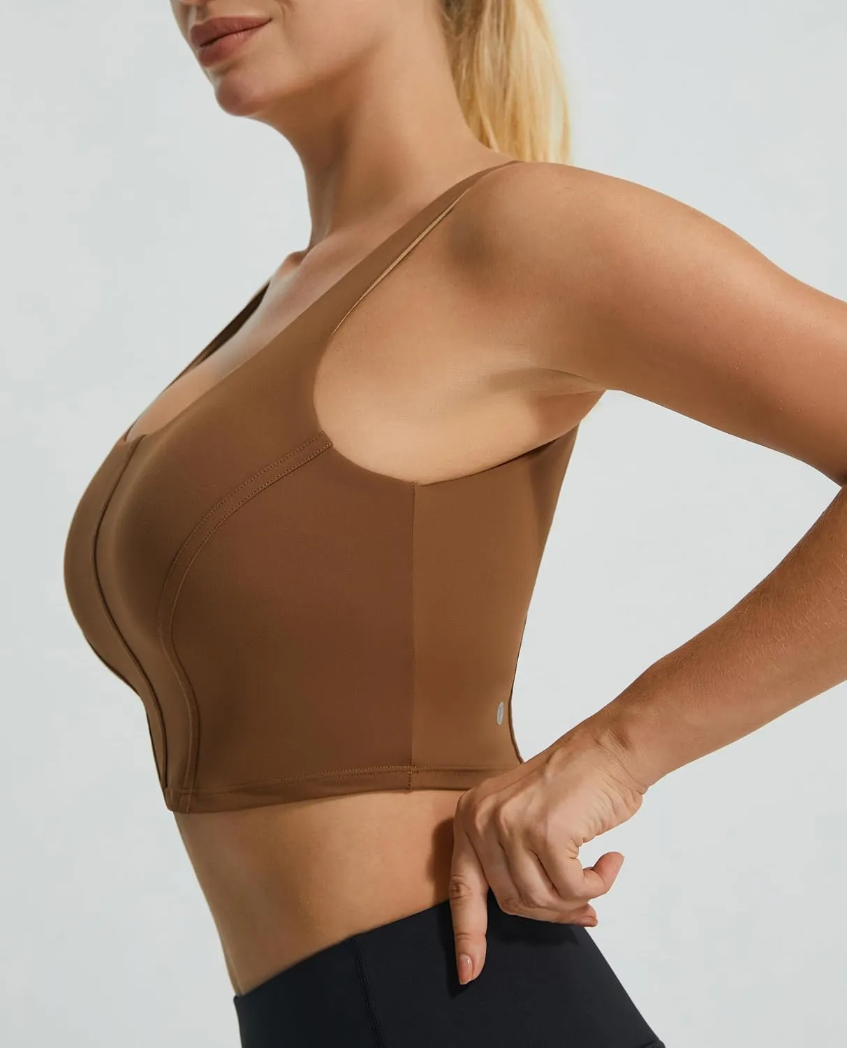 Longline Workout Tank Top with Built in Bra Adjustable Stretchy Yoga Top Light Impact