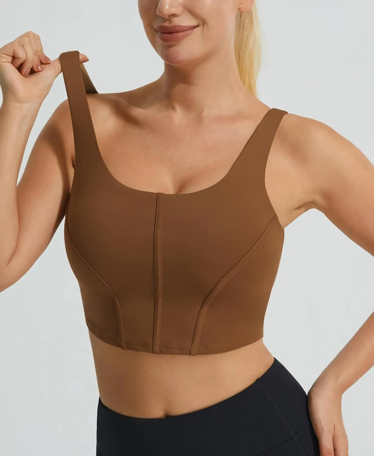 Longline Workout Tank Top with Built in Bra Adjustable Stretchy Yoga Top Light Impact
