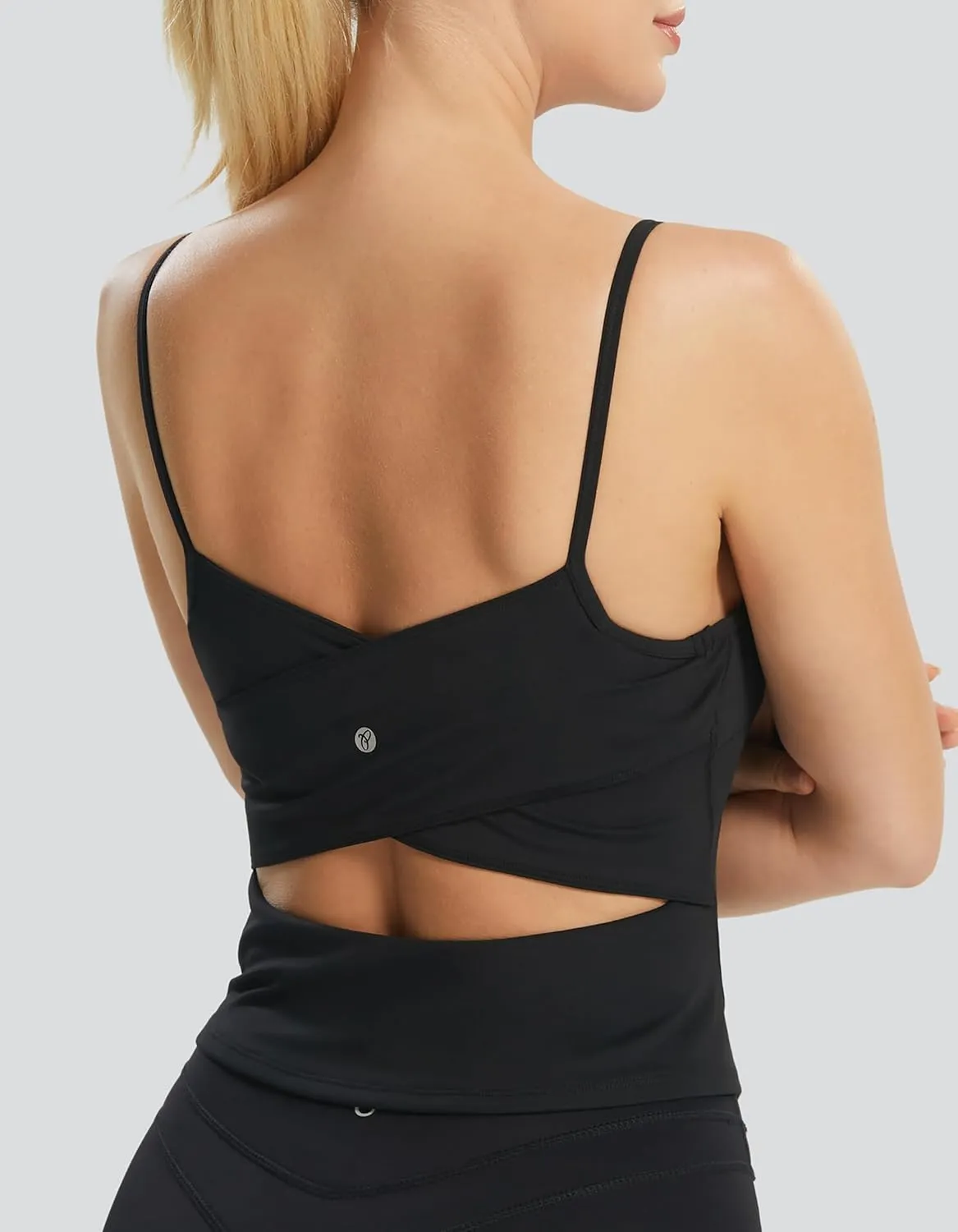 Longline Workout Tank Top with Built in Bra Adjustable Stretchy Yoga Top Light Impact