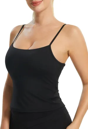 Longline Workout Tank Top with Built in Bra Adjustable Stretchy Yoga Top Light Impact