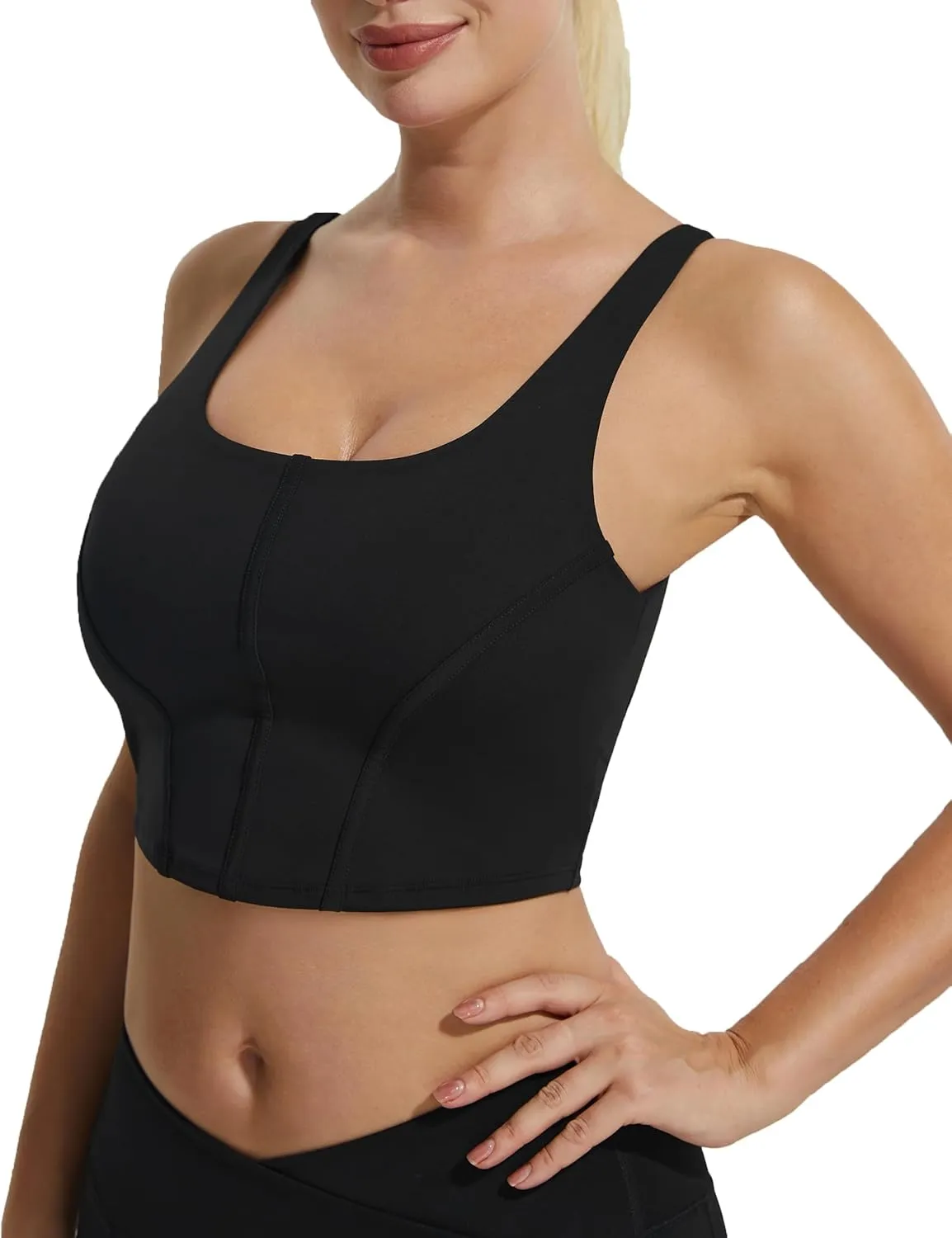 Longline Workout Tank Top with Built in Bra Adjustable Stretchy Yoga Top Light Impact