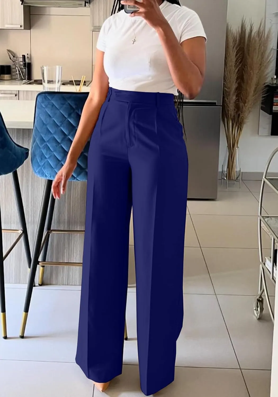 Lucuna Women's Wide Leg Dress Pants High Waisted Straight Leg Slacks Business Office Work Pants Trousers