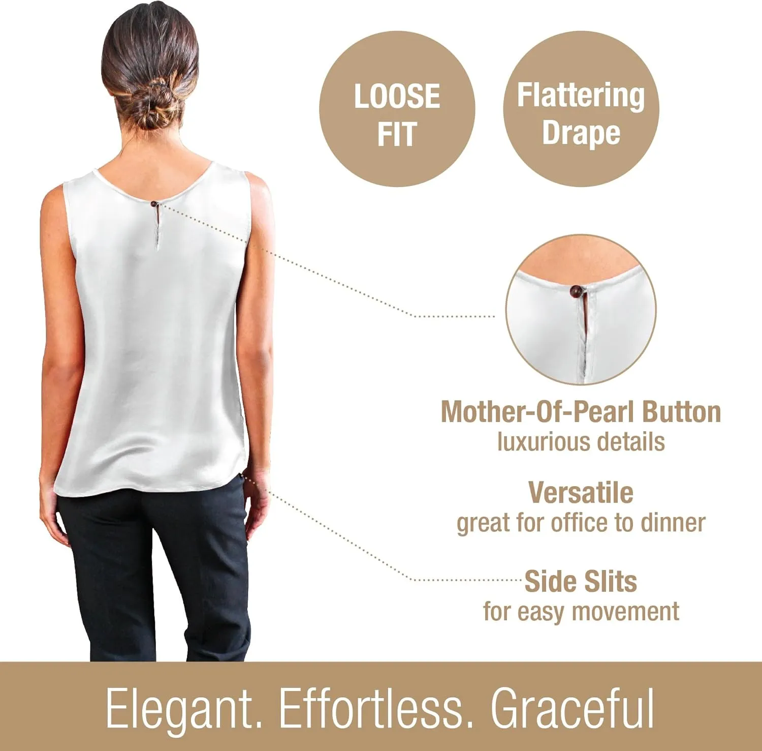Luxury Artisan Silk Blouse Sleeveless, Mulberry Silk Top, Silk Tank Top Round Neck