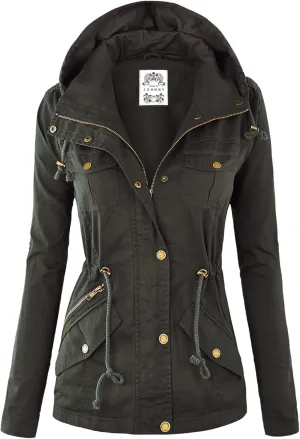 Made By Johnny Women's Casual Military Anorak Jacket Safari Utility - Lightweight Detachable Hoodie