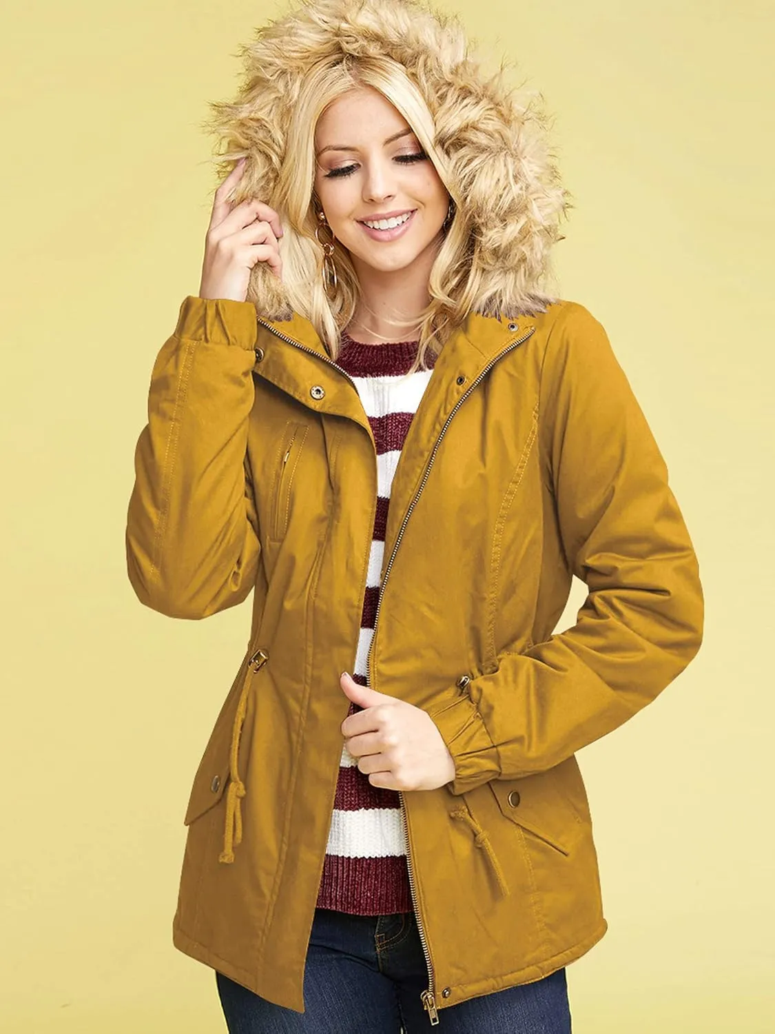 Made By Johnny Women's Casual Military Anorak Jacket Safari Utility - Lightweight Detachable Hoodie