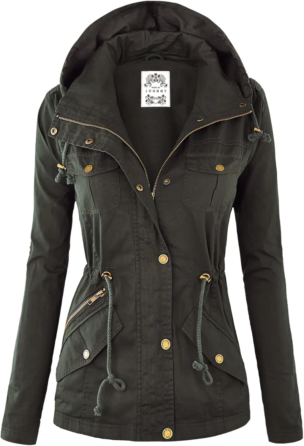 Made By Johnny Women's Casual Military Anorak Jacket Safari Utility - Lightweight Detachable Hoodie