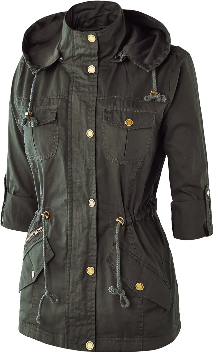 Made By Johnny Women's Casual Military Anorak Jacket Safari Utility - Lightweight Detachable Hoodie