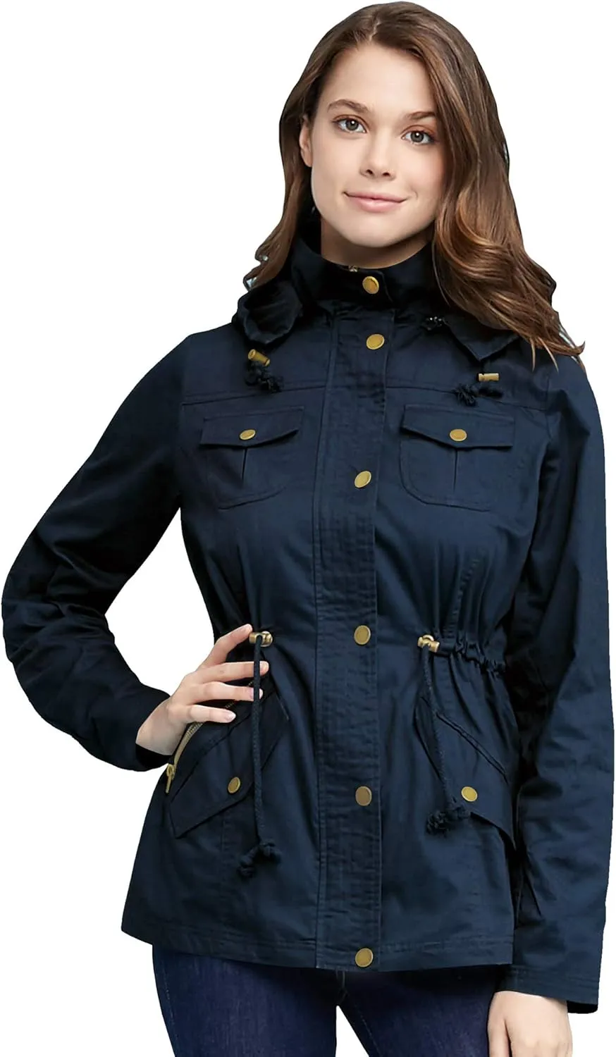 Made By Johnny Women's Casual Military Anorak Jacket Safari Utility - Lightweight Detachable Hoodie