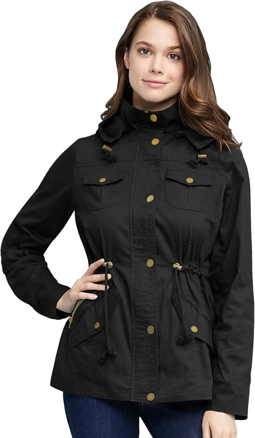 Made By Johnny Women's Casual Military Anorak Jacket Safari Utility - Lightweight Detachable Hoodie
