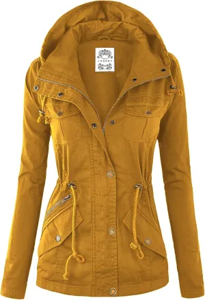 Made By Johnny Women's Casual Military Anorak Jacket Safari Utility - Lightweight Detachable Hoodie